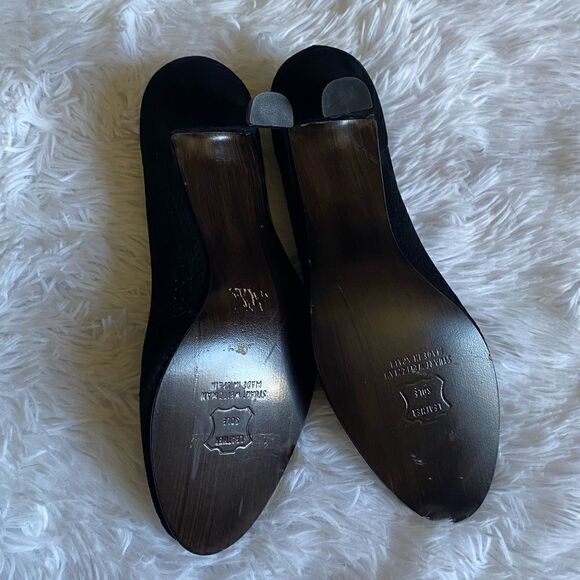 Stuart Weitzman Black Peep Toe Suede Heels Pumps Size 6 EUC - Picture 12 of 16